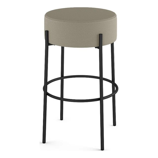 Amisco Clovis 26 In. Counter Stool - Greige Faux Leather / Black Metal