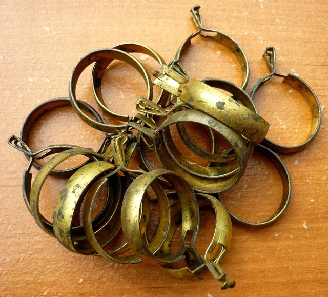 (18) Vintage Brass Finish 1" Clip-On Cafe Curtain Drapery Rings Farmhouse Patina