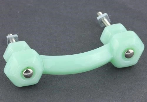 2 Jadeite Green Depression Era Glass Cabinet Pulls Drawer Handles Vintage Style