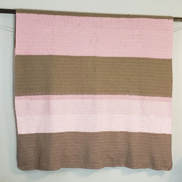 "Manta de ganchillo afgano vintage rosa marrón rayas anchas 76"" x 50"