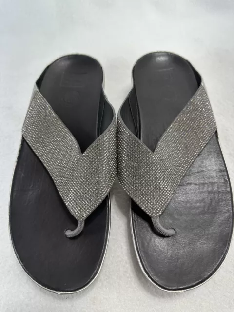 Fitflop Size 11 Silver Chrome Lulu Flip Flop Sandals Shiny Beaded Thong Slip On