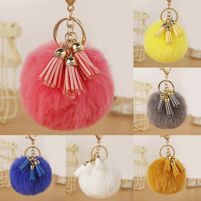 Cute Soft Fur Ball Fluffy Pom-Pom Key Chain Ring For Handbag Car charm Accessory
