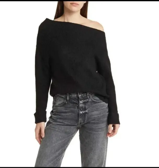 Treasure & Bond Womens Off the Shoulder Black Rib Sweater Blouse Size Small