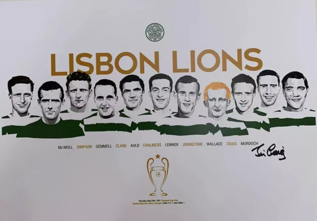 Jim Craig Celtic Lisbon Lions 1967 Signed Picture Print A3 16x12 With COA