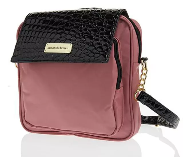 Samantha Brown Lightweight Crossbody Bag Croco Trim ~ Rose Gold