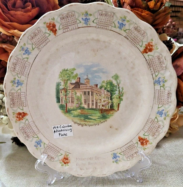 Antique 1914 Calendar Plate George Washington's Home Mount Vernon Mt. Dresden