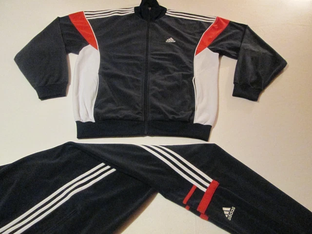 Survêtement Vintage Adidas Velvet Y2K Complet - Veste + Pantalon Taille L - Bleu Deadstock