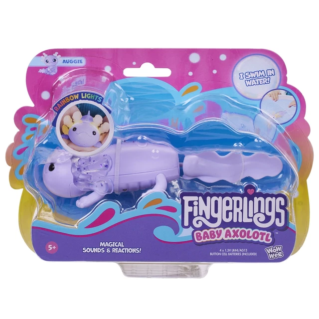 Fingerlings Bébé Axolotl Interactif Auggie (violet) - Nage, S'allume, Jouet Interactif Pour Enfants
