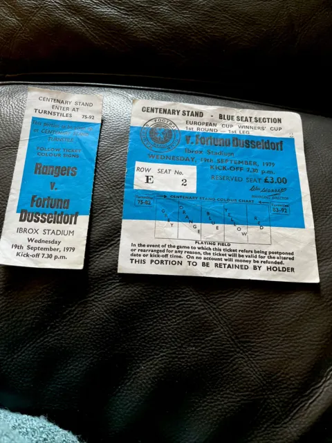 Rangers v Fortuna Dusseldorf 19.09.1979 Unused Football Ticket.