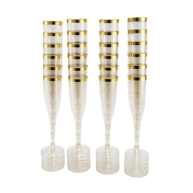 Flautas de plástico espumoso con brillo dorado y oro reutilizables vasos desechables E9M1