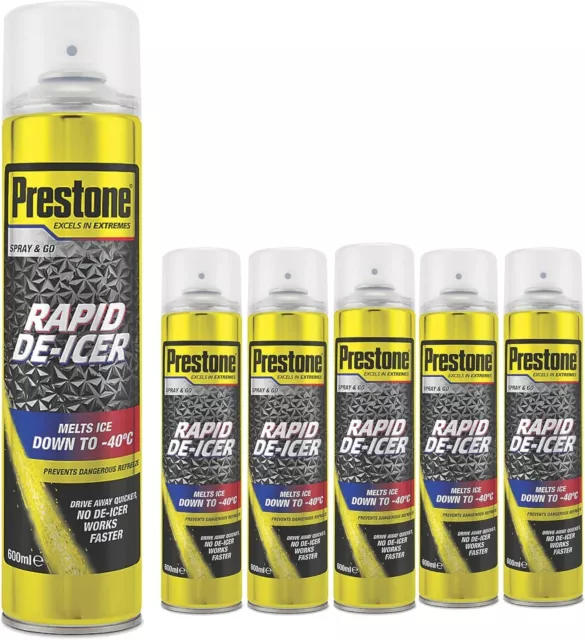 * 6 Pack *Prestone Rapid Windscreen Car De Icer Spray Melts Ice Snow Frost 600ml