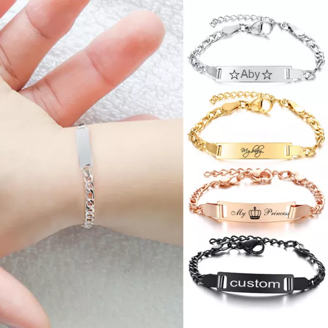 Personalize Newborn Baby Kid ID Name Bracelet Chain Birthday Gift Free Engraving