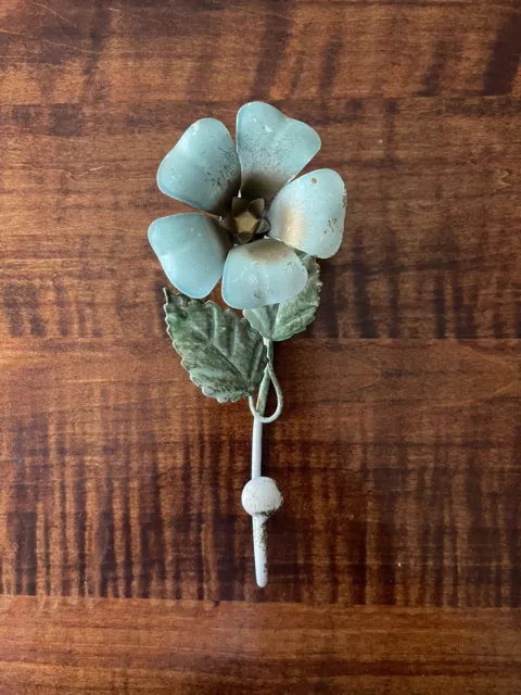 Vintage Italian Metal Tole Blue Flower Wall Hook Neiman Marcus
