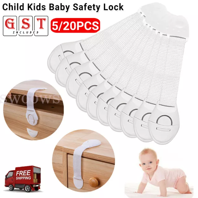 5/20pc X Child Kids Baby Safety Lock For Door Drawers Cupboard Cabinet Adhesive