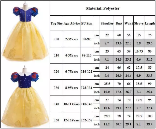 Kids Girls Snow White Princess Costume Fairytale School Book Week Fancy Dress 2