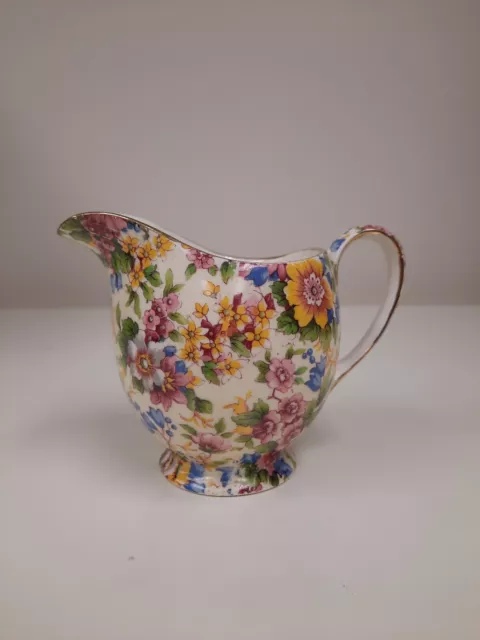 Royal Winton Grimwades Chintz CHEADLE Creamer/Pitcher England Gold Trim 8 Oz.