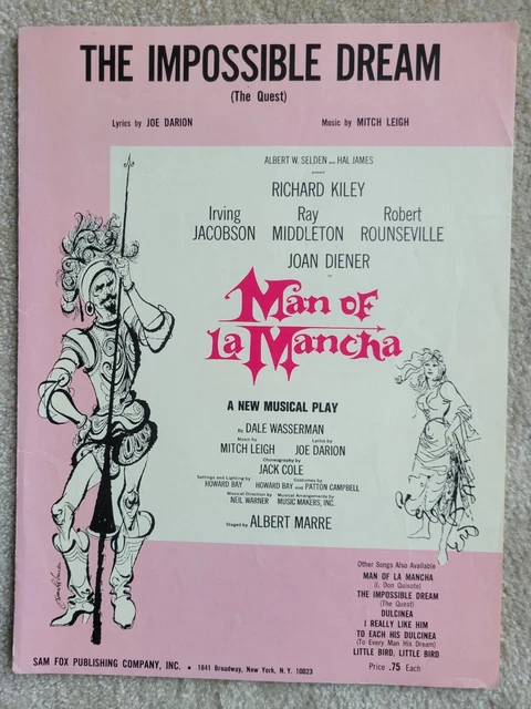 VINTAGE 1965 &THE Impossible Dream" Man Of La Mancha Musical Sheet