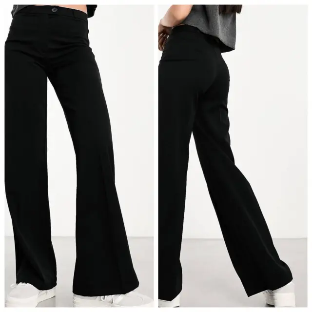 Bershka dress pants Womens size 6 Black wide leg flare tailored Preppy New