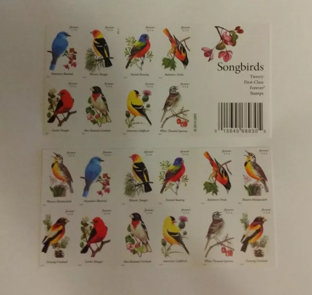 FOREVER STAMPS. 20 US 4891b (4882-91) Booklet of Songbirds -  MNH