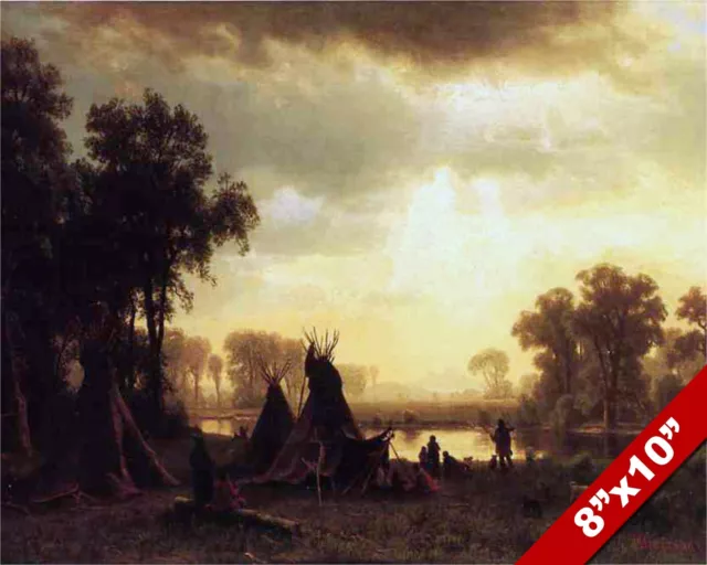 Native American Indian Tribe Camp Canvas Giclee Poster Art Print Of Painting