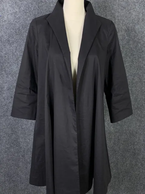 Eileen Fisher Open Front Duster Coat 3/4 Sleeve Women S Black