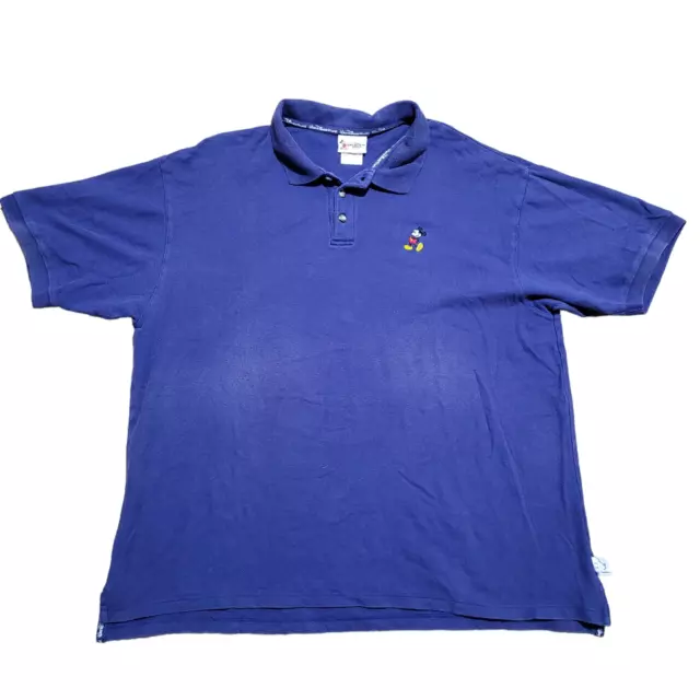 WALT DISNEY WORLD Short Sleeve Polo Shirt Blue Embroidered Mickey Mouse ...