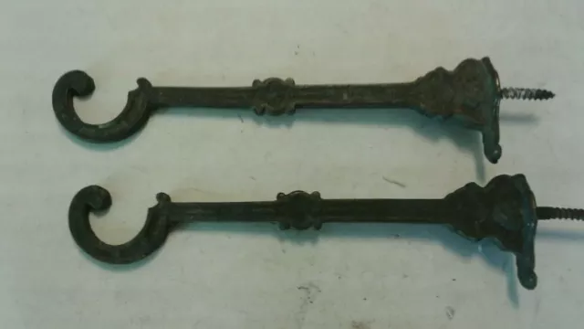 Pair Antique Eastlake Cast Brass Decorative Plant Holders Wall Mount Brackets