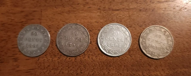 Canada Lot of 7 Newfoundland 20 Cents Circulated Silver Coins