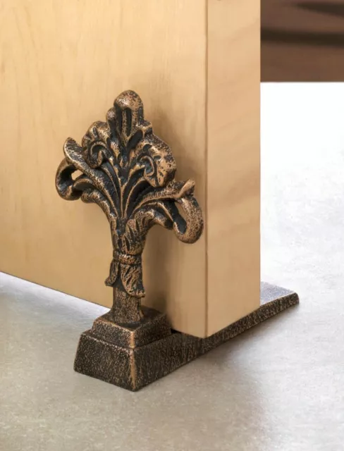 Cast Iron Fleur de Lis Door Stop Stopper Antique Style Wedge Statue Home Decor