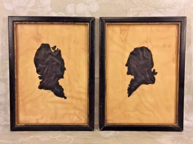 Ant Silhouettes of George and Martha Washington in Frames Artist Initials JTC