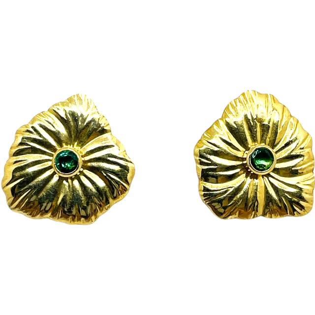 Vintage 14k White Gold Natural Green Garnet Tsavorite Stud Earrings Jacket Leaf