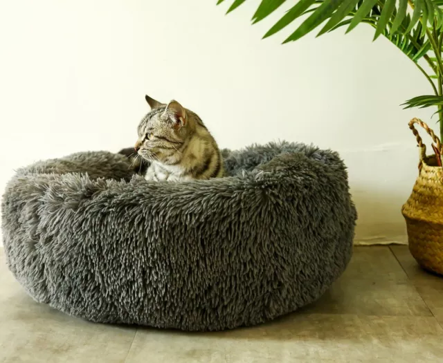 Small Dog Beds Round Calming Warm Washable Fluffy Beds Faux Fur Donut Cuddler