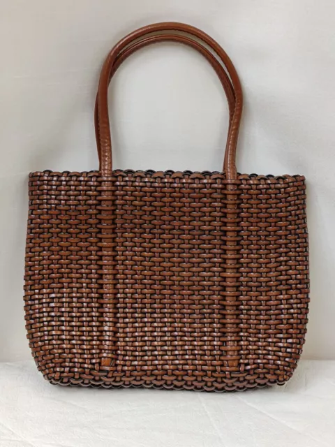 Vntg 90s Brown Nine West Basket Weave Small Purse Y2K Shoulder Carry Tote Bag