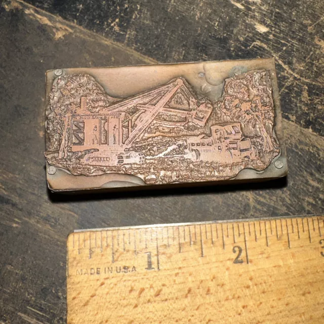 Printing Block “ Excavator & Old Truck “ Copper Face, Nice Details.