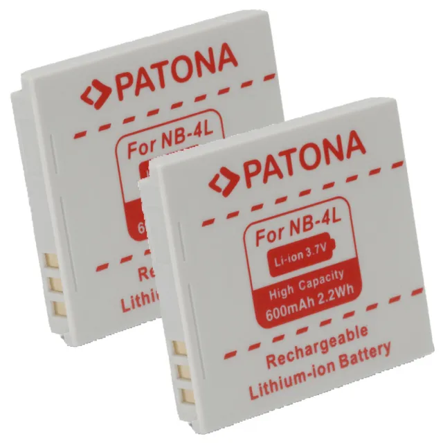 2x Batteria Patona 600mAh 3,7V per Canon Powershot SD200,SD300,SD400,SD430,SD750