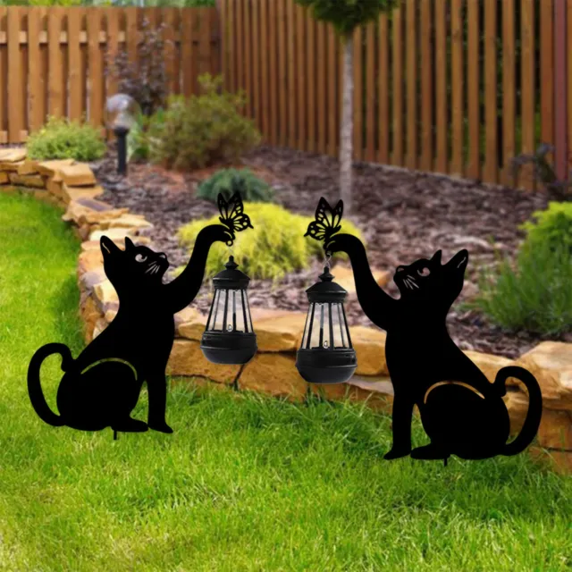 Outdoor Kitten Metal Stake Garden Cat Ornament Figure Yard Art Decoration