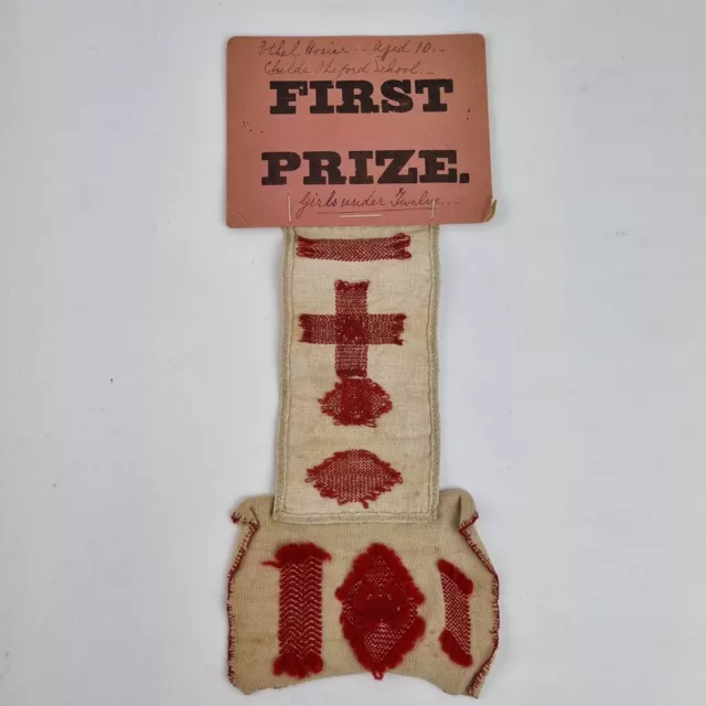 Antique Needlework Sampler By Ethel Hosier First Prize Childe Okeford School