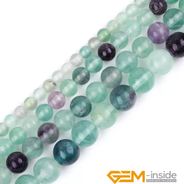 6mm 8mm 10mm 12mm Natural Fluorite Quartz Round Gemstone Loose Beads Big Hole YB