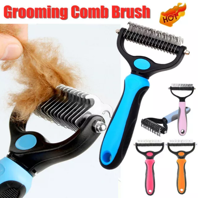 2-Side Pet Grooming Brush Dog Cat Deshedding Dematting Tool Undercoat Rake Comb
