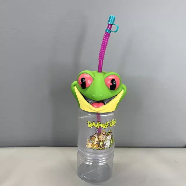 VINTAGE Rainforest Cafe Frog Cup & Snack Cup Holder & Frog Toy NO STRAW