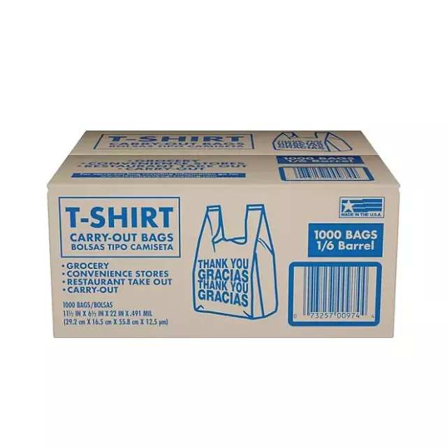T-Shirt Carry-Out Bags, 11.5" x 6.5" x 22" (1,000 ct.)