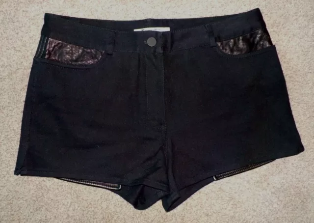 Womens T Alexander Wang Black Denim & Leather Jean Shorts 28 NWOT