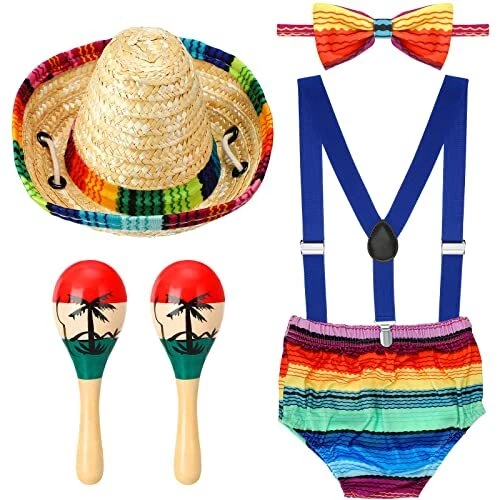 Geyoga Baby 1st Birthday Mexican Outfit Cake Smash Outfit Boys Suspender