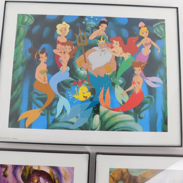 Little Mermaid Disney Framed 9 X 12 Prints Lot of 3 Framed 14 X 11 Lithographs