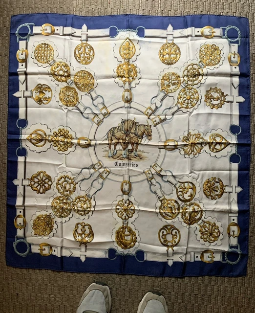 Foulard Carré Hermès Paris 'Les Coupes' Vintage - Design F. De La Perrière (années 70), En Soie Rouge, Occasion