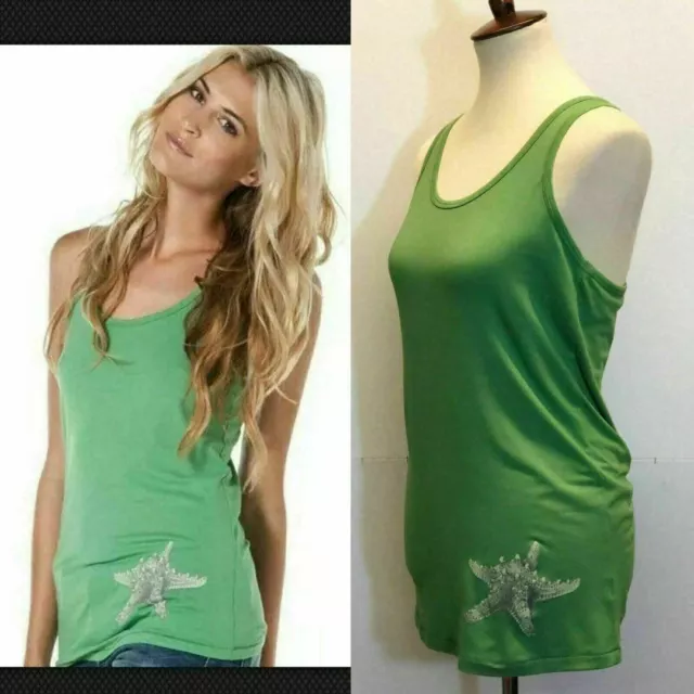 Surfrider Womens Green Cotton Knobby Starfish Racer back Tank Top Size XL 3