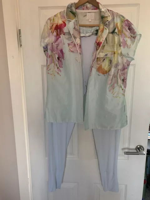 TED BAKER LIGHT Blue Floral Pyjama Top Bottoms Set Size 12