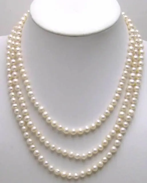 6-7mm AA Round Natural White Pearl Necklace for Women Jewelry 17-18" 3 Strands