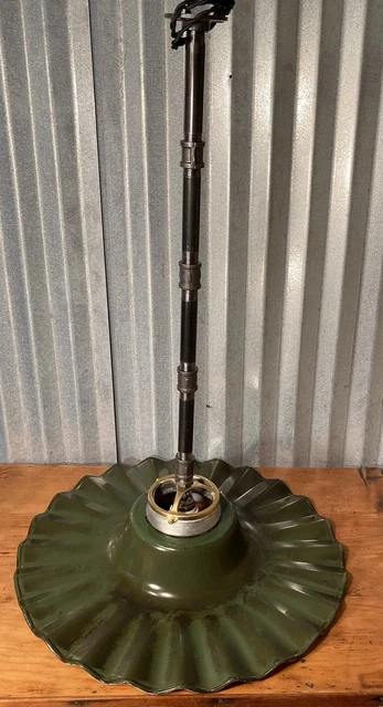 ANTIQUE green porcelain barn shade Gas Station Ruffled industrial Light Pendant