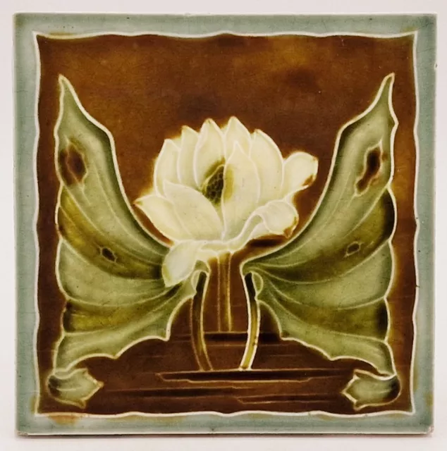 Art Nouveau Fireplace Majolica Tile Water Lily Design Henry Richards C1903 AE2